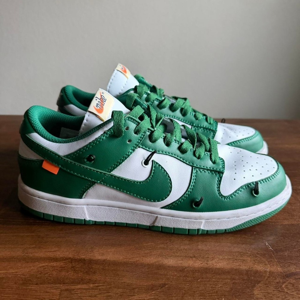 Nike Dunk Low Off-White Pine green trainers no red laces size 9